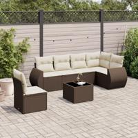 7-delige Loungeset met kussens poly rattan bruin - thumbnail