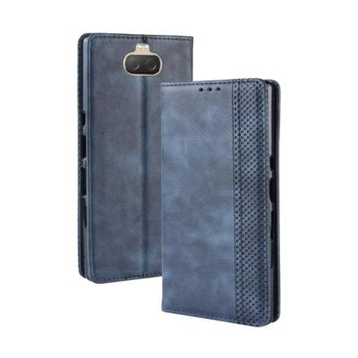 Magnetische Buckle retro textuur horizontale Flip lederen case voor Sony Xperia 10 met houder & kaartsleuven & portemonnee (blauw)