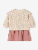 Jurk van twee materialen met lange mouwen oudroze - thumbnail