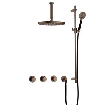 Hotbath Cobber - CB7067 - Inbouw Regendoucheset - Verouderd Messing - 2 Stopkranen - Thermostatisch - Plafondbuis 15 cm - Hoofddouche 300 mm - Ronde Handdouche 3 Standen - met M106 - Waterbesparend - V02