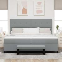 Boxspring Bed met Matras & Bench Licht Grijs 200x200 cm Stof - thumbnail