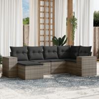 7-delige Loungeset met kussens poly rattan grijs - thumbnail