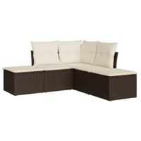 5-delige Loungeset met kussens poly rattan bruin - thumbnail