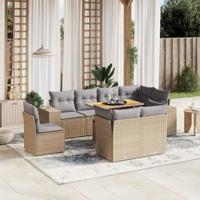 9-delige Loungeset met kussens poly rattan beige - thumbnail