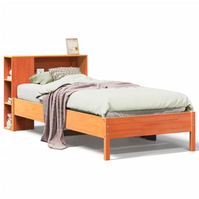 Bed met boekenkast zonder matras grenenhout wasbruin 100x200 cm