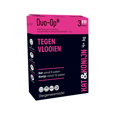 Duo-Op spot-on anti-vlooienmiddel voor kat en konijn 80mg (4+ kg) 2 x 3 pipetten Duo-Op spot-on anti-vlooienmiddel voor kat en konijn 80mg (4+ kg) 2 x 3 pipetten