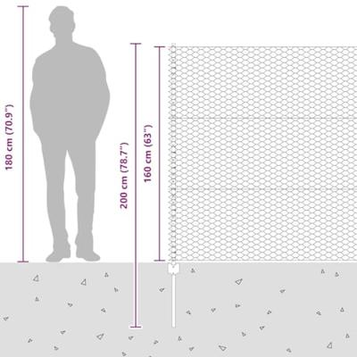 VidaXL Hek met paal grijs 1,6 x 25 m staal en pvc