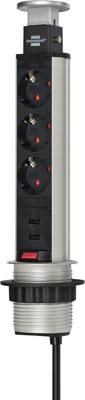 Stekkerdoos brennenstuhl toren 3vdig usb 2m zw/zi