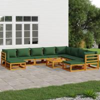 11-delige Loungeset met groene kussens massief hout - thumbnail