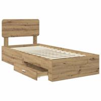 Bedframe met hoofdeinde Artisan Eiken 90 x 200 cm Bewerkt hout - thumbnail