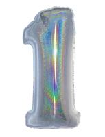 Folieballon Holografisch Zilver Cijfer &apos;1&apos; - 102cm - thumbnail