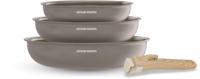 Set van 3 koekenpannen - Geschikt voor alle kookplaten inclusief inductie - ARTHUR MARTIN - AM4587 - Keramiek - Ø 20-24-28 cm + afneembare handgreep - Taupe - thumbnail