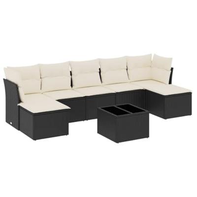 8-delige Loungeset met kussens poly rattan zwart
