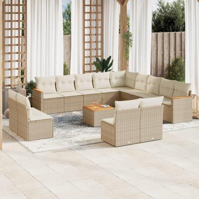 14-delige Loungeset met kussens poly rattan beige
