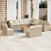 14-delige Loungeset met kussens poly rattan beige - thumbnail