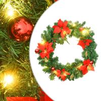 Kerstkrans met LED lampjes 60 cm PVC groen - thumbnail