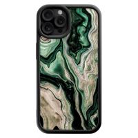 iPhone 12 Pro zwarte case - Green waves - thumbnail