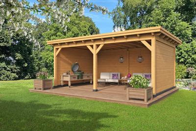 Tuindeco Odense XL Type 4 overkapping 550x378 cm vuren Red Class Wood geïmpregneerd met blanke wanden- Plat dak- - Tuindeco Tuindeco Odense XL Type 4 overkapping 550x378 cm vuren Red Class Wood geïmpregneerd met blanke wanden- Plat dak- - Tuindeco