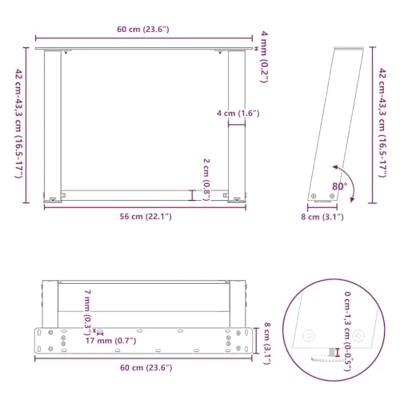 Salontafelpoten 2 st U-vormig 60x(42-43) cm staal naturel