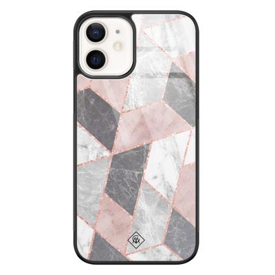 iPhone 12 glazen hardcase - Stone grid