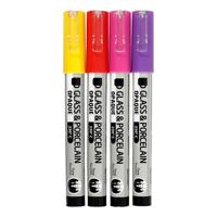 Creativ Company Glas- & porseleinstiften, lijndikte 1-2 mm, semi-dekkend, oranje, paars, lichtrood, geel, 4 stuk/ 1 doos - thumbnail