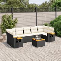 8-delige Loungeset met kussens poly rattan zwart - thumbnail