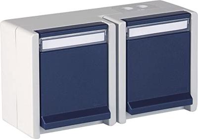 Stopcontact dubbel waterdicht IP55 met klep horizontaal