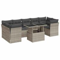 10-delige Loungeset met kussens poly rattan lichtgrijs - thumbnail