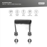 Digitus AK-300431-006-S USB-C Adapter [1x USB-C - 1x USB-C] Zwart Spiraalkabel 1 m - thumbnail