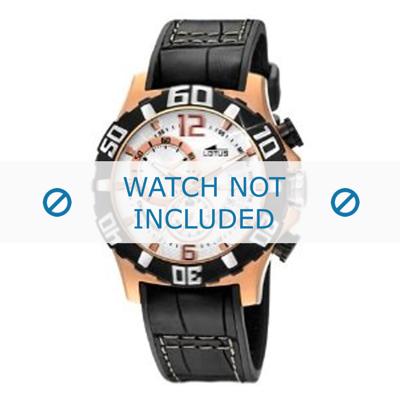 Lotus horlogeband 15535 Leder Zwart + zwart stiksel