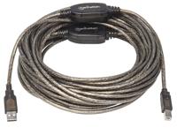 Manhattan USB-kabel USB 2.0 USB-A stekker, USB-B stekker 15.00 m Zwart Rond, Met LED 152389 - thumbnail