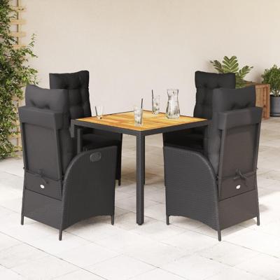 5-delige Tuinset met kussens poly rattan zwart