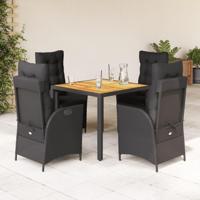 5-delige Tuinset met kussens poly rattan zwart - thumbnail