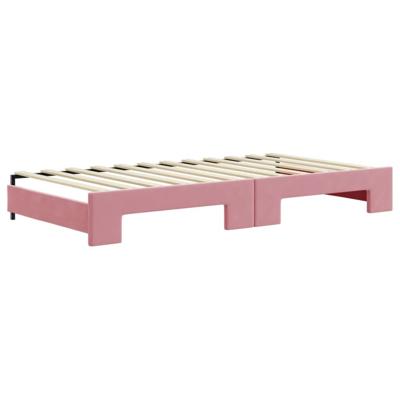 Slaapbank met onderschuifbed en lades 100x200 cm fluweel roze