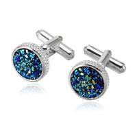Zilverkleurige Manchetknopen met Blauwe Inleg - thumbnail