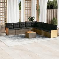 10-delige Loungeset met kussens poly rattan grijs - thumbnail