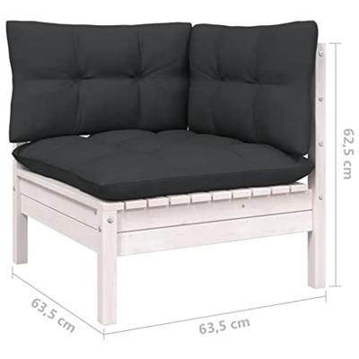 9-delige Loungeset met kussens massief grenenhout wit - thumbnail