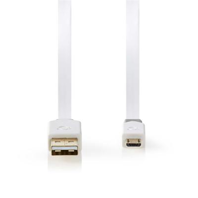 USB 2.0-kabel plat | A male - Micro-B male | 1,0 m | Wit