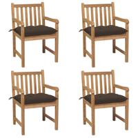 Tuinstoelen 4 st met taupe kussens massief teakhout - thumbnail
