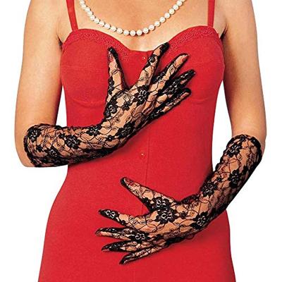 Kanten handschoen zwart lang