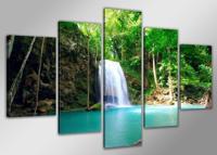 Schilderij - Paradijs Waterval, Groen, 160X80cm, 5luik - thumbnail