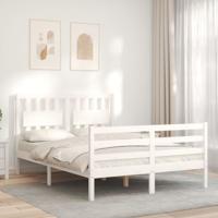 Bedframe met hoofdbord massief hout wit - thumbnail