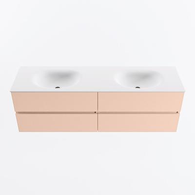 MONDIAZ VICA 160cm badmeubel onderkast Rosee 4 lades. Wastafel MOON dubbel zonder kraangat, kleur Talc.