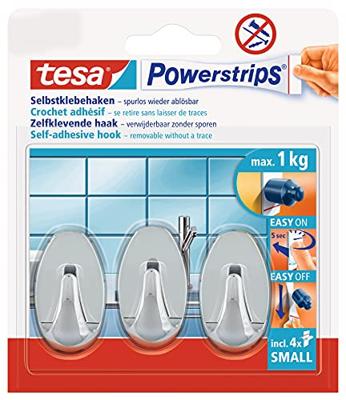 tesa POWERSTRIPS® Zelfklevende haak Small Ovaal Chroom Inhoud: 3 stuk(s)