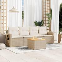 5-delige Loungeset met kussens poly rattan beige - thumbnail