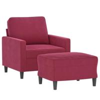 Fauteuil met voetenbank 60 cm fluweel wijnrood - thumbnail