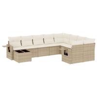 10-delige Loungeset met kussens poly rattan beige - thumbnail