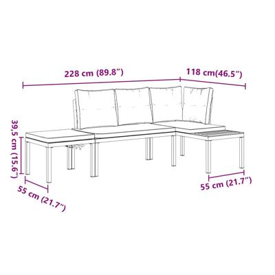 4-delige Loungeset met kussens gepoedercoat staal zwart