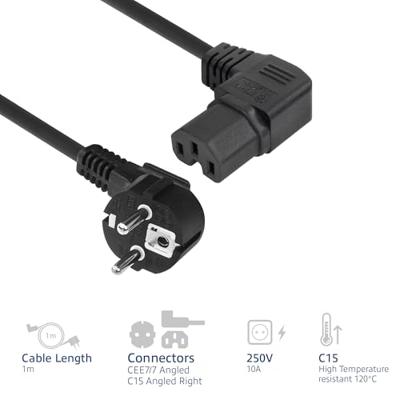 ACT Netsnoer CEE 7/7 male (haaks) - C15 (haaks rechts) IEC60320 zwart 1 m