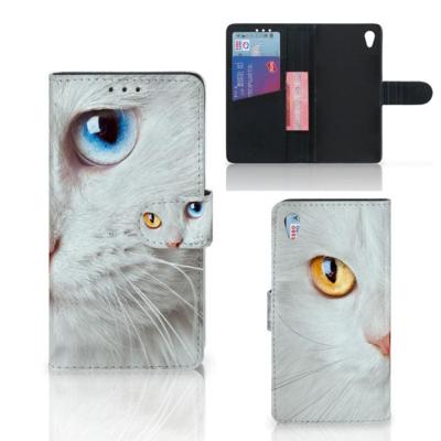 Sony Xperia Z3 | Telefoonhoesje | Met pasjeshouder | Witte Kat Sony Xperia Z3 | Telefoonhoesje | Met pasjeshouder | Witte Kat